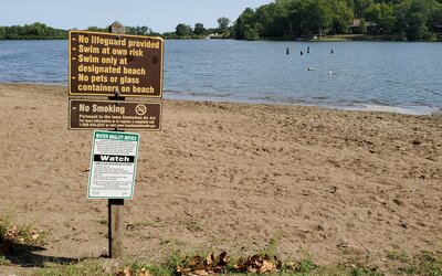 Beach signage at Lake Keomah