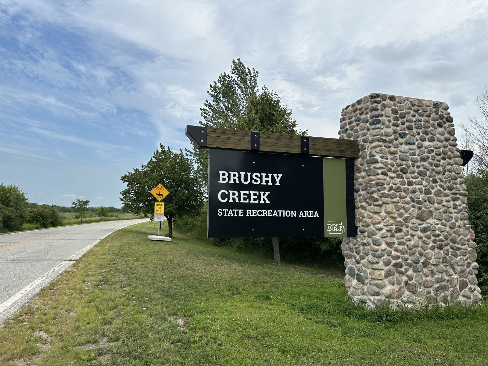 Stone sign at entrance to Brushy Creek Recreation Area