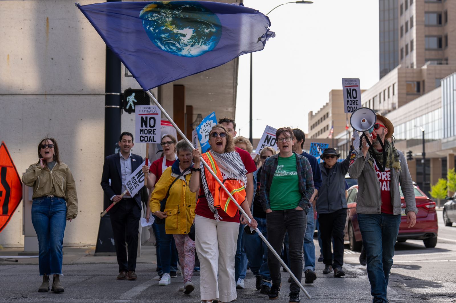 Marching in downtown Des Moines