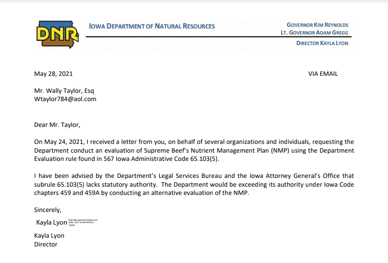DNR Response Letter