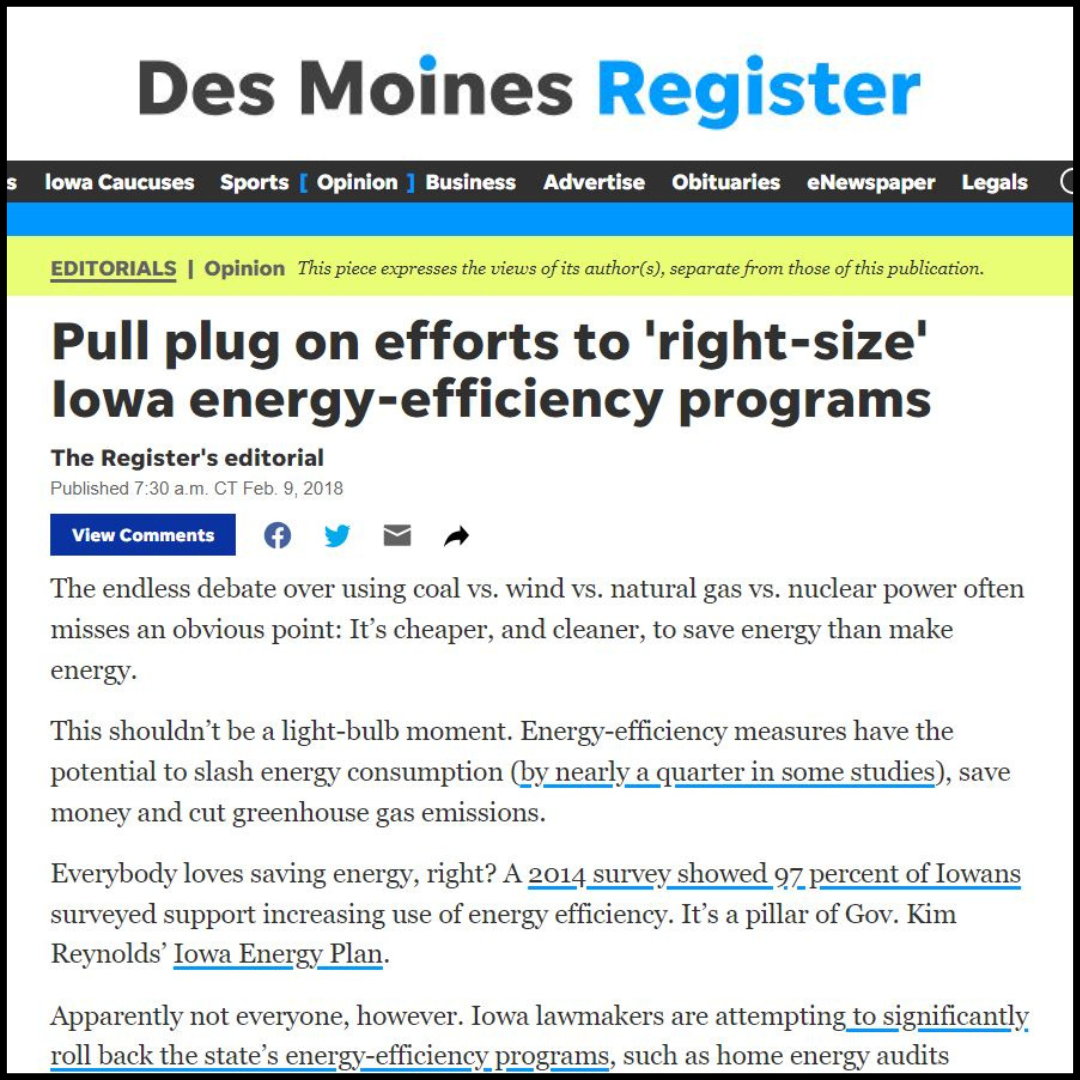 Des Moines Register energy efficiency editorial 2018