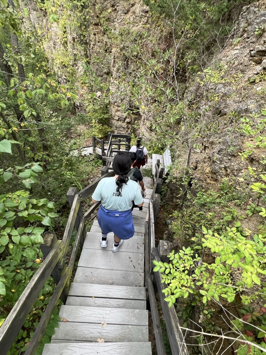 Hiking down the staircase