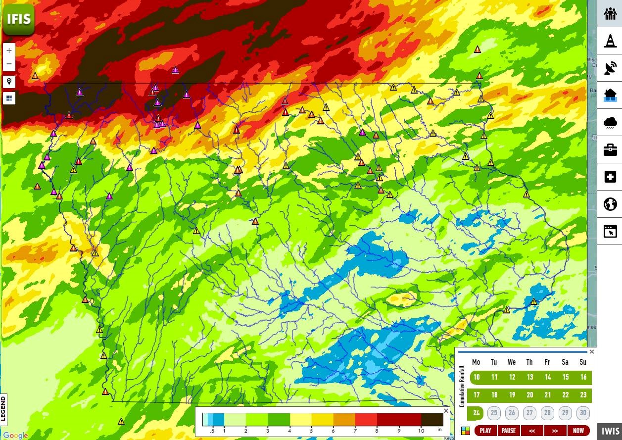 June 2024 rainfall over Northwest Iowa shown on IFIS