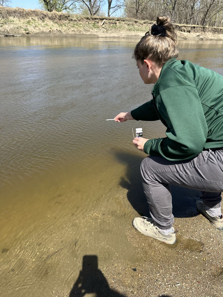 Alicia Vasto testing the Raccoon River, April 2023