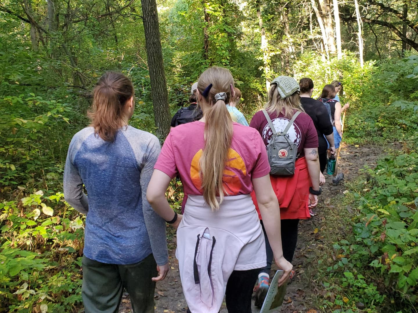 Group hiking on trail