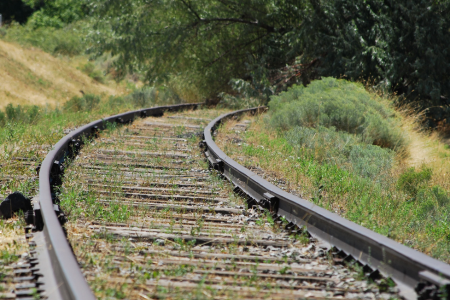 Railroad tracks with grass and weeds