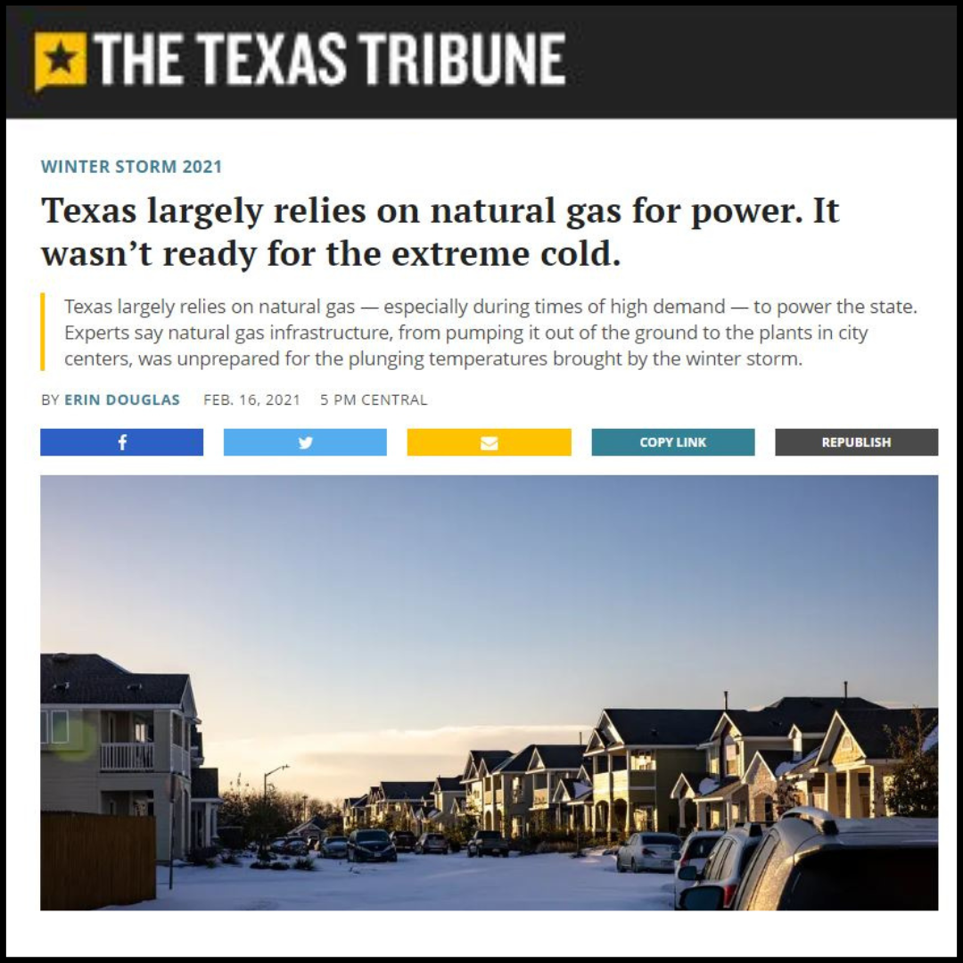 Texas Tribune winter storm 2021 headline