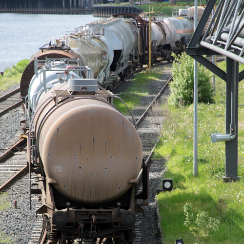 Rail cars on a track