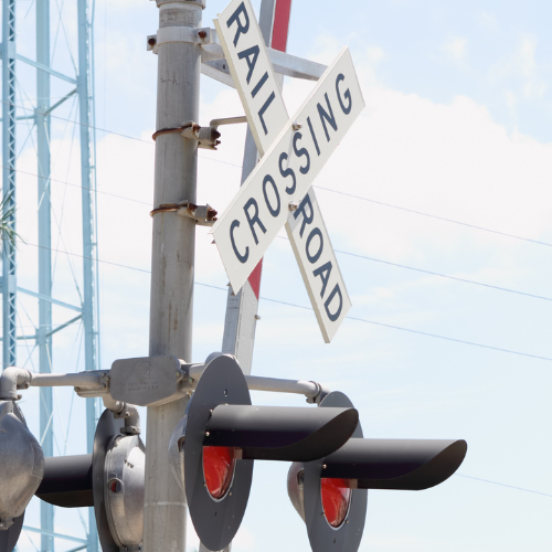 Railroad crossing sign and lights