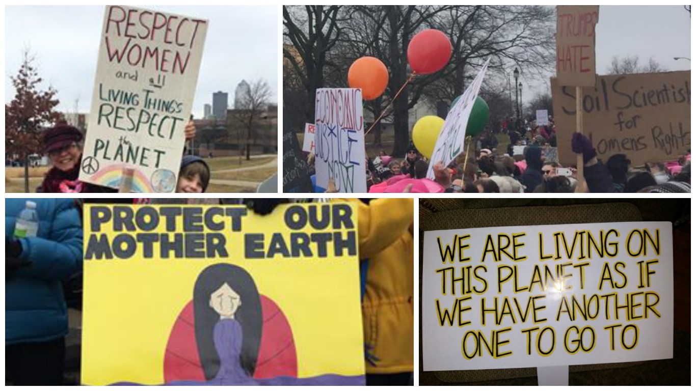 Environmental signs featured at Women's March on January 21, 2017